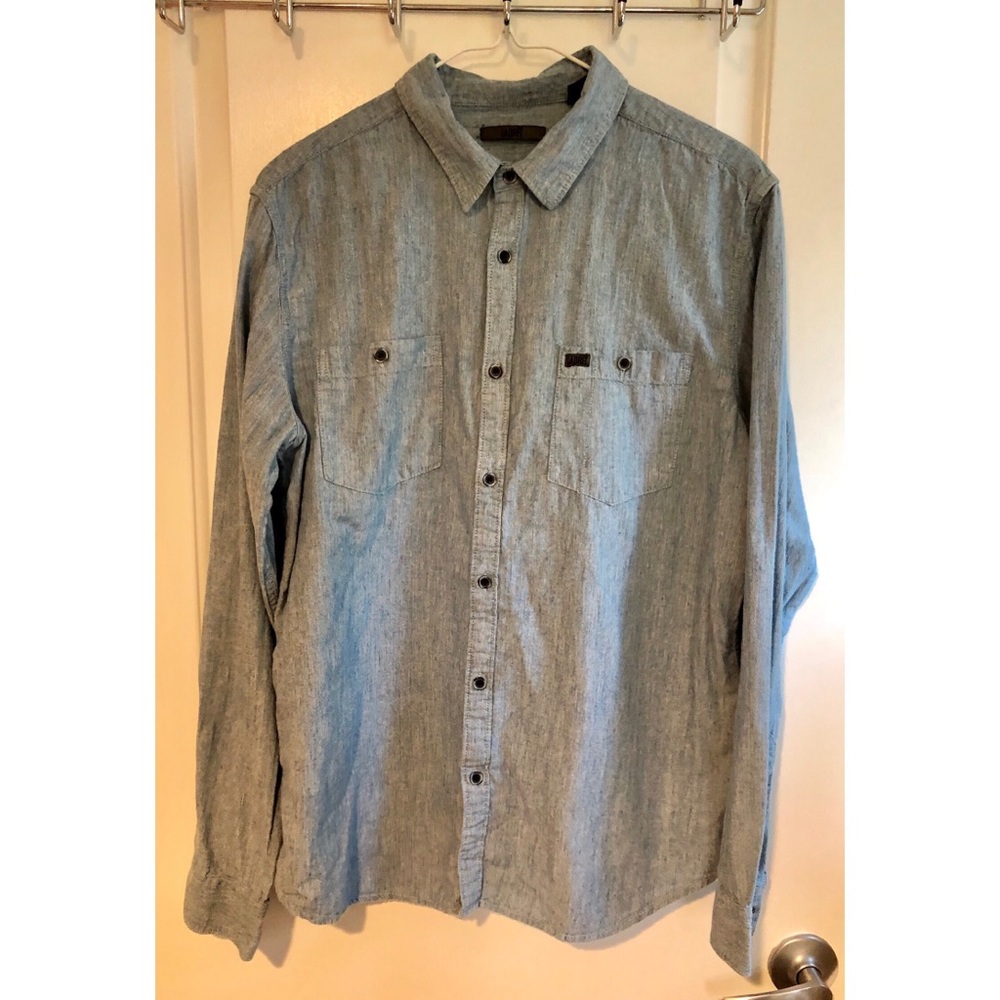 MENS size large blue linen button down